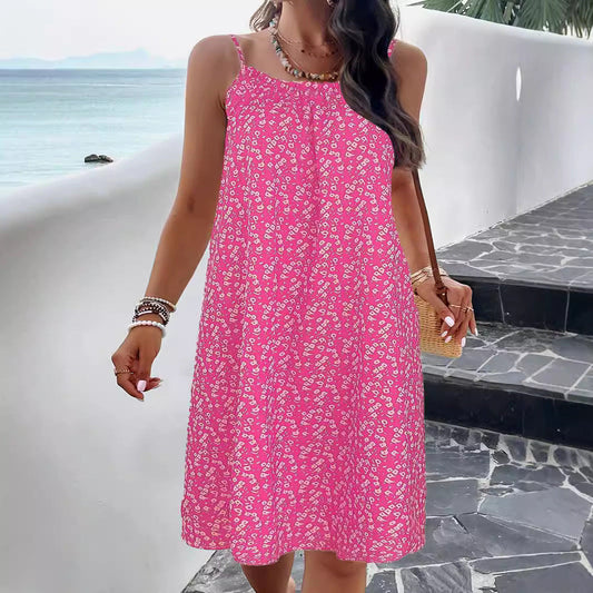 Damklänning – Swingmodell – Blommigt Mönster – Luftigt Tyg – Avslappnad Passform – Knälång