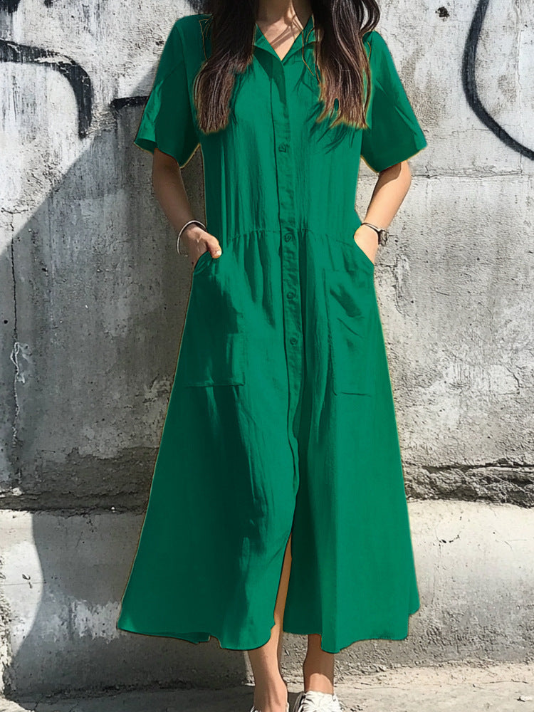 Damklänning skjortmodell – Avslappnad passform – Knäppning framtill – Andningsbar blandning – Midilängd