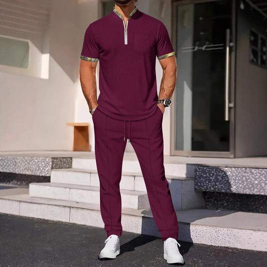 Sportset för män – Slim fit – Bomullsblandning – Dragkedjekrage – Bröstficka