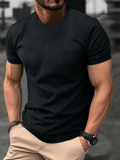 Herr T-shirt – Slim Fit – Andningsbar Jacquard – Kort Ärm Vardagsstil