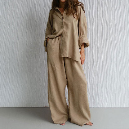 Damset med skjorta och byxor – Linneblandning – Oversize passform – Ledig stil