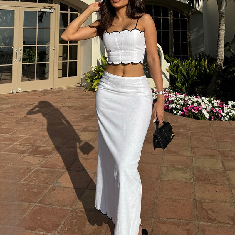 Damset med crop top och midikjol – figurnära passform – lätt och andningsbar