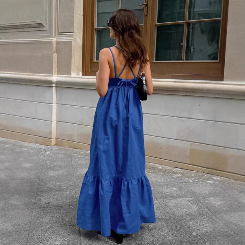 Damklänning lång – Linne bomullsblandning – Ärmlös V-ringning – A-linjeformad passform