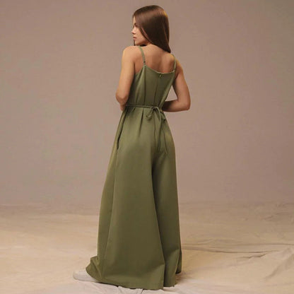 Damjumpsuit – Vid Ben – Lös Passform – Ärmlös – Linneblandning – Knyt i Midjan