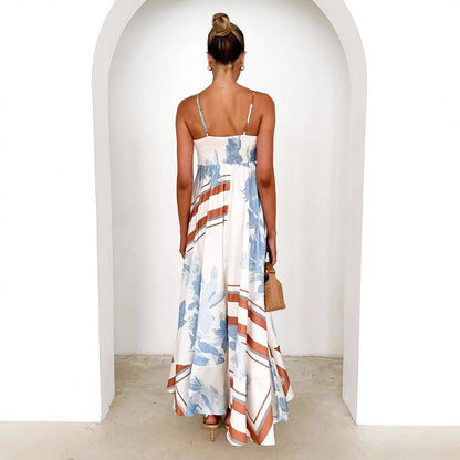 Damklänning – Maxilängd – A-linjeformad – Spagettiband – Rygglös med Blommönster