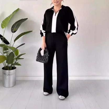 Damset i två delar – Avslappnad passform – Dragkedjekrage – Vida ben – Andningsbart tyg