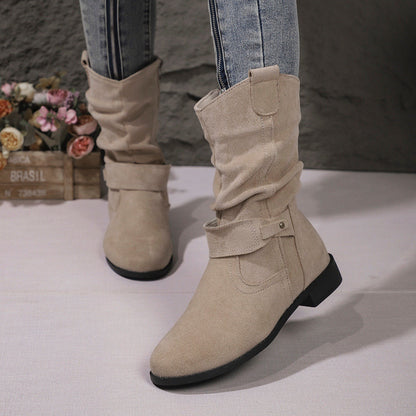 Damstövlar i mellanhöjd – Blockklack – Slouchy passform – Dragkedja – Västerndetaljer