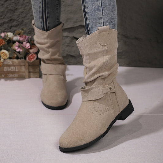 Damstövlar i mellanhöjd – Blockklack – Slouchy passform – Dragkedja – Västerndetaljer