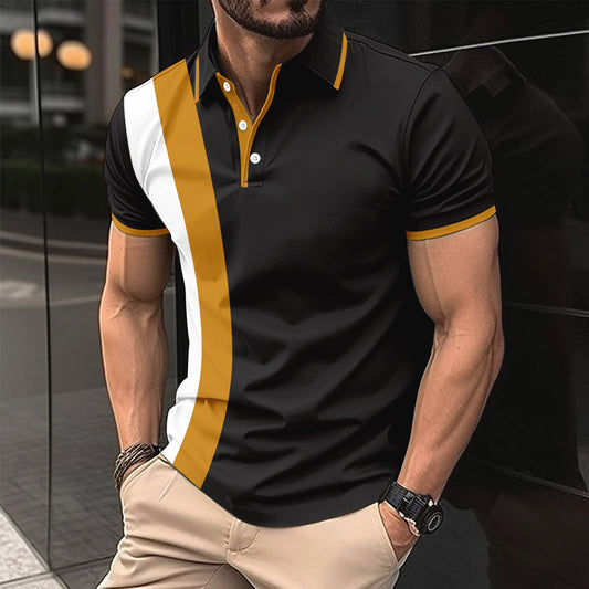 Herr Pikétröja – Slim Fit – Bomullsblandning – Kort Ärm – Sportig Randdetalj