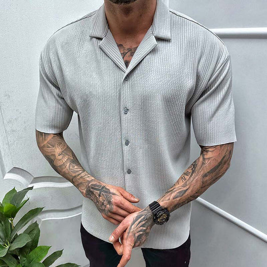Herrskjorta med kort ärm – Regular Fit – Andningsbar – Knäppning – Strukturmönstrad