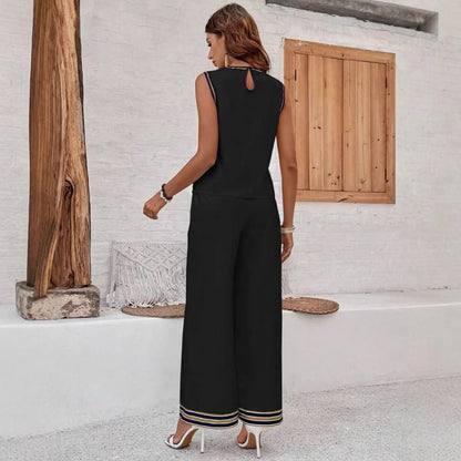 Damset med ärmlös topp och vida byxor – avslappnad passform – mjukt tunt tyg