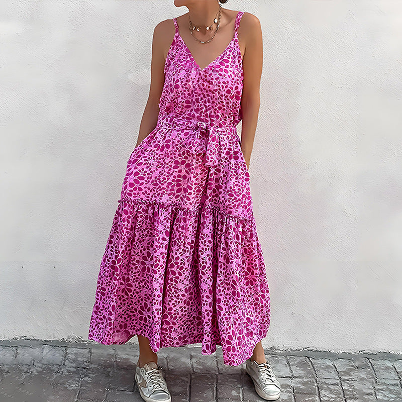 Damklänning med V-ringning – Ärmlös – Avslappnad passform – Midilängd – Mönstrad