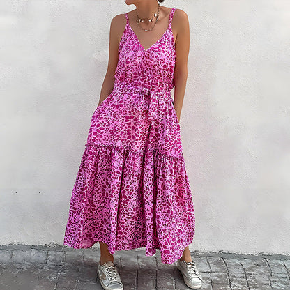 Damklänning med V-ringning – Ärmlös – Avslappnad passform – Midilängd – Mönstrad