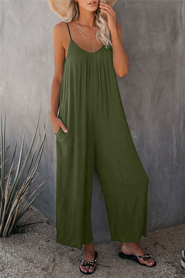 Dam Jumpsuit – Avslappnad Passform – Andningsbar Mix – Spagettiband – Hellång – Fickor