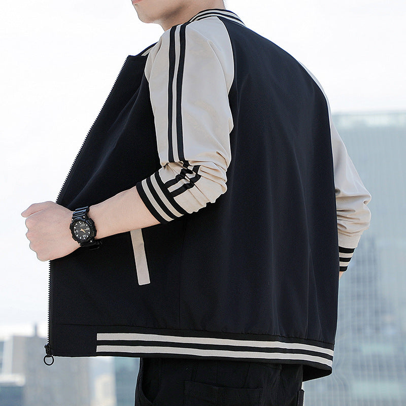 Herr Bomberjacka – Avslappnad Passform – Dragkedja – Ribbade Detaljer – Sportig Stil
