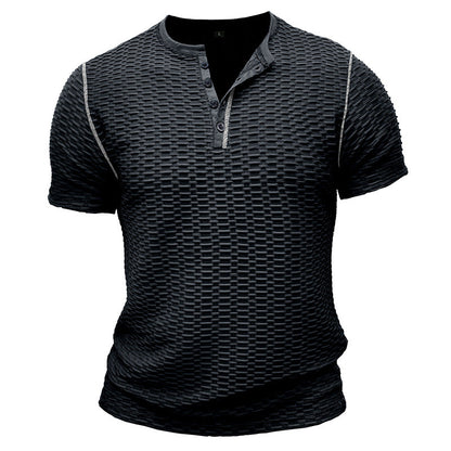 Herr T-shirt Henley – Slim Fit – Texturerad Waffle – Kortärmad Vardagsstil
