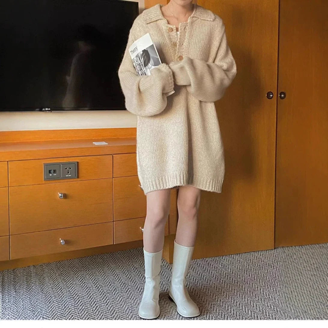 Damjacka – Oversize Passform – Ullstickad – Mellanlång – Avslappnad Stil