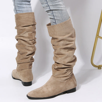 Damstövlar knähöga – Bekväm passform – Mjuk textur – Slip-on med platt sula