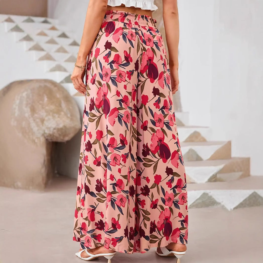 Dam Vida Byxor – Chiffon – Blommigt Mönster – Dragsko Midja – Full Längd