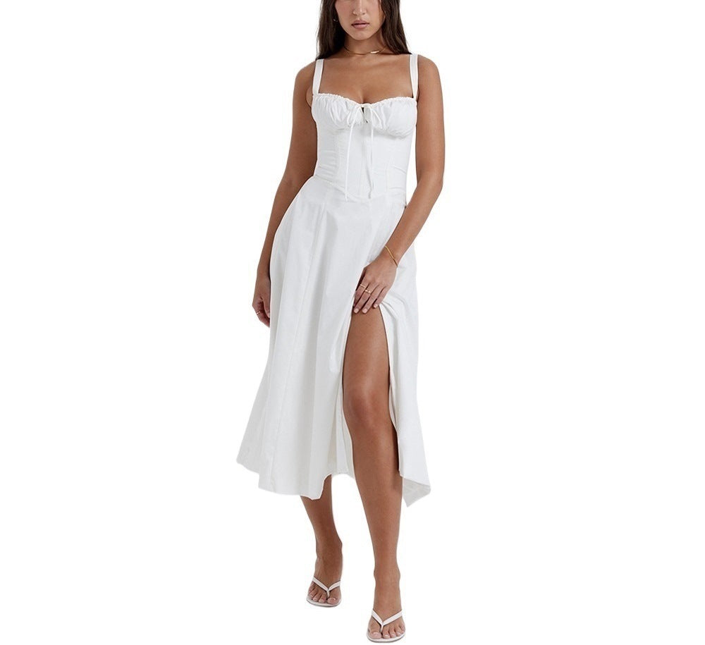 Damklänning midi – Ärmös – Figurnära liv – Knytning fram – Blommigt mönster