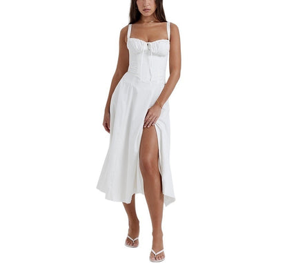 Damklänning midi – Ärmös – Figurnära liv – Knytning fram – Blommigt mönster