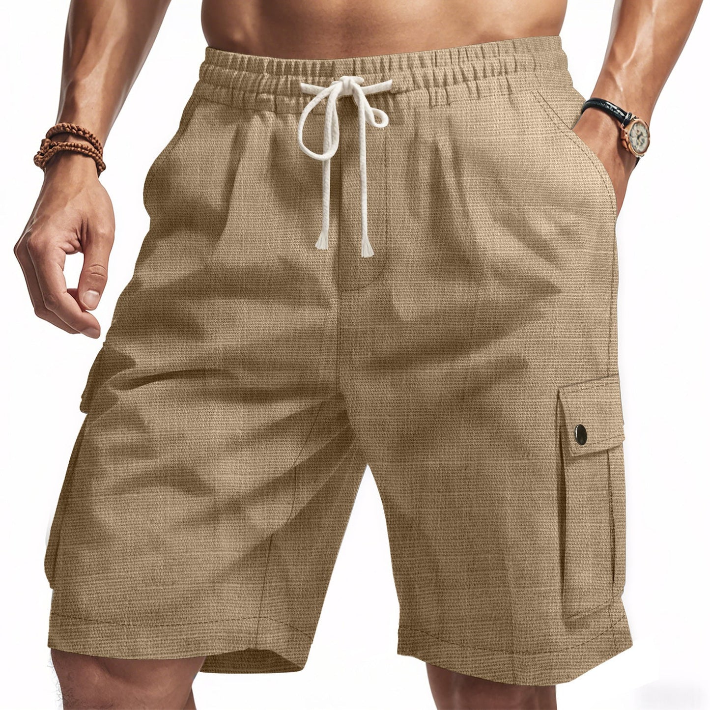 Herrshorts cargo – Avslappnad passform – Linnekänsla – Resårmidja – Flera fickor