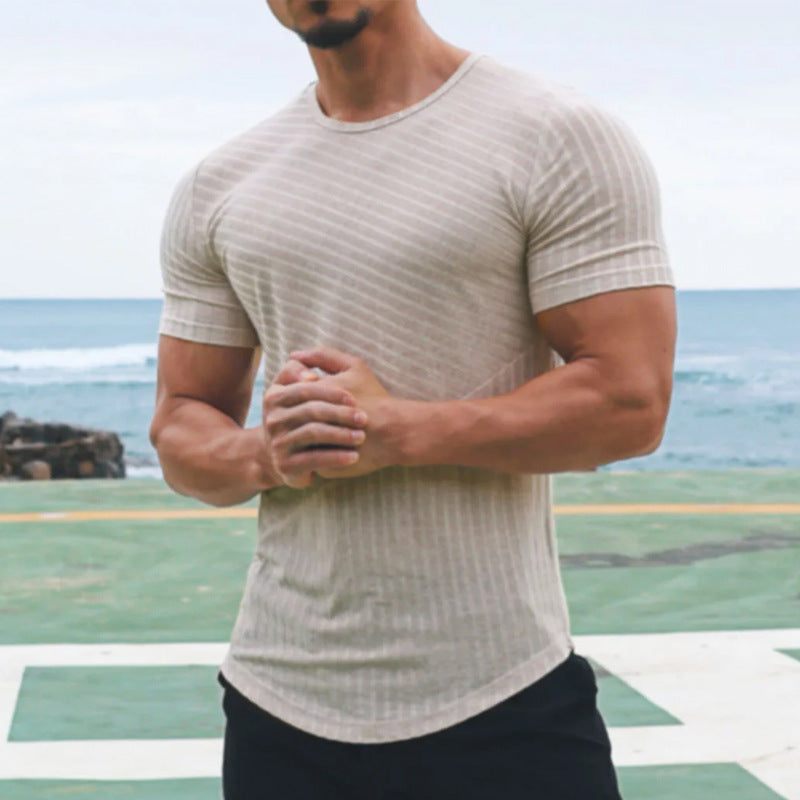 Herr T-shirt – Slim Fit – Bomullsblandning – Rundhals – Randig avslappnad stil
