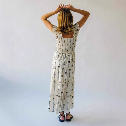 Damklänning Maxi – Smockliv – Volangaxelband – Mönstrad – Lätt Bomullskänsla