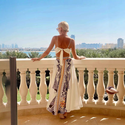 Damklänning Maxi – Halterneck – Öppen Rygg – Mönstrad – Lätt och Flödande Passform