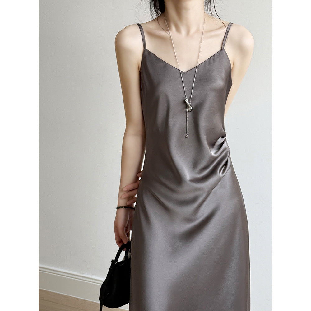 Damklänning – Satin – A-linje – Spagettiband – Lång Elegant Passform