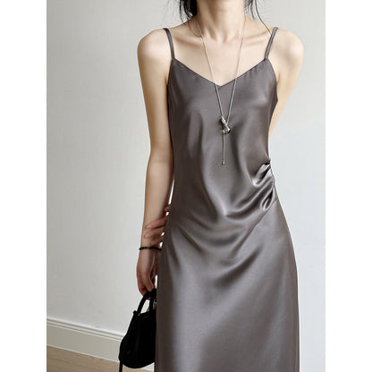 Damklänning – Satin – A-linje – Spagettiband – Lång Elegant Passform