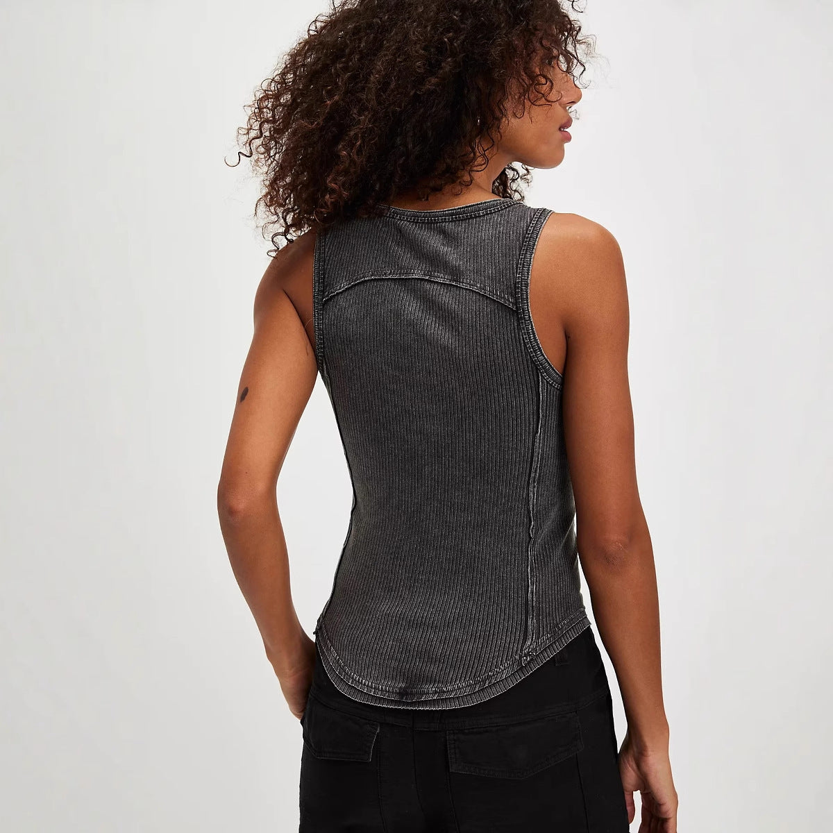 Damlinne – Slim Fit Ribbstickad – Avtagbara Axelband – Rund Halsringning Casual