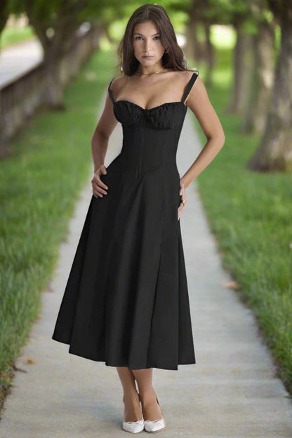 Klänning för dam - Vintage Stil - Midi Längd - Blommigt Mönster - Figurnära Liv & A-linje
