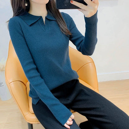 Damstickad Tröja – Slim Fit – Ribbad Struktur – Krage – Lång Ärm