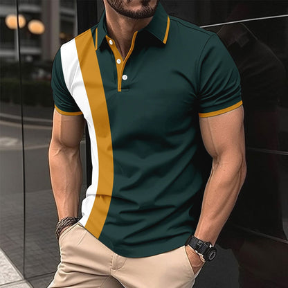 Herr Pikétröja – Slim Fit – Bomullsblandning – Kort Ärm – Sportig Randdetalj