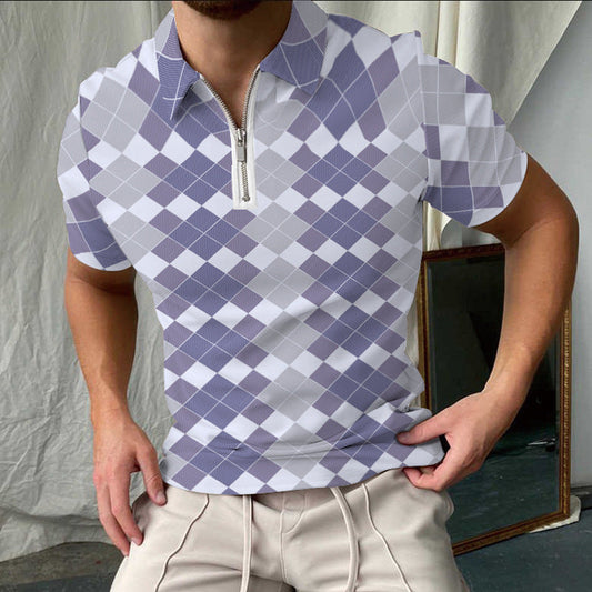 Herrpike – Slim Fit – Rutmönster – Dragkedjekrage – Kort Ärm