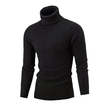 Herr Turtlenecktröja – Slim Fit – Ullstickad – Kabelstickning – Ribbade detaljer