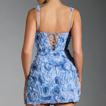 Damklänning – Slim Fit – 3D Blommig Applikation – Ärmlös – Fyrkantig Ringning