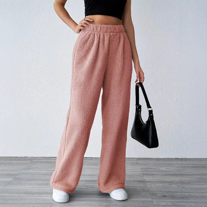 Dam Loungebyxor – Fleece – Avslappnad Passform – Fullängd – Elastisk Midja