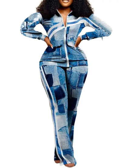 Damkostymbyxa set – Slim Fit – Djurmönster – Dragkedja – Fullängd