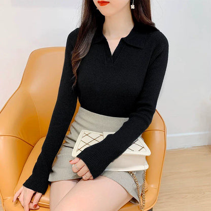 Damstickad Tröja – Slim Fit – Ribbad Struktur – Krage – Lång Ärm