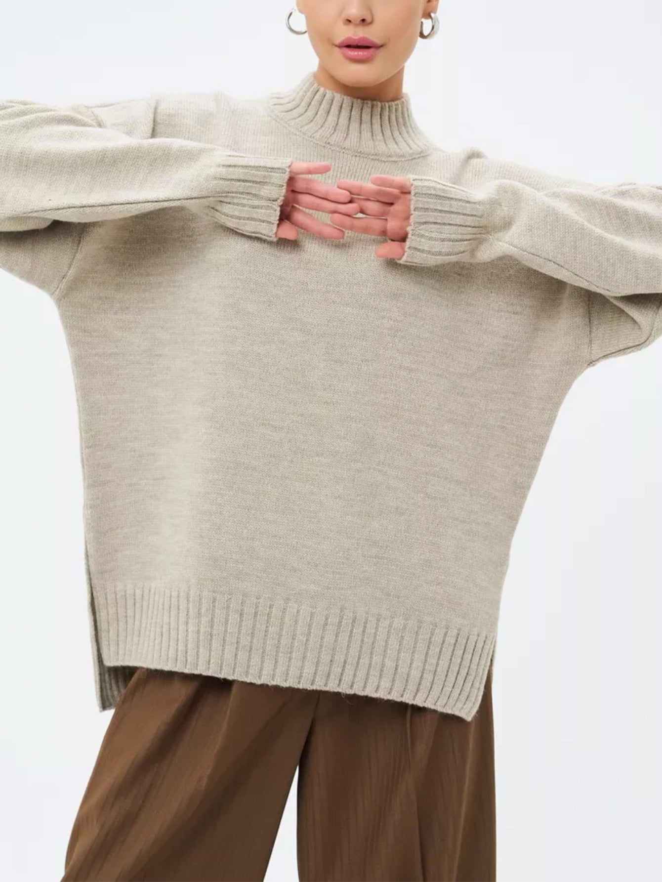 Damtröja – Oversize Passform – Halvhög Krage – Ledig Stil