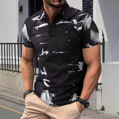Herr pikétröja – Slim Fit – Bomull – Abstrakt mönster – Kort ärm