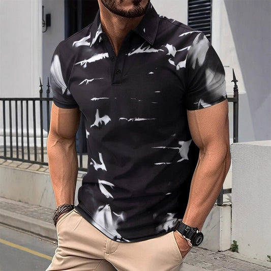Herr pikétröja – Slim Fit – Bomull – Abstrakt mönster – Kort ärm
