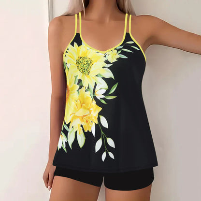Dam Tankini Set – V-Ringning – Spagettiband – Andningsbart Tyg – Baddräktsbyxor