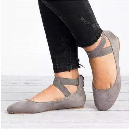 Dam ballerina skor – mocka finish – elastiskt band – rund tå – låg profil