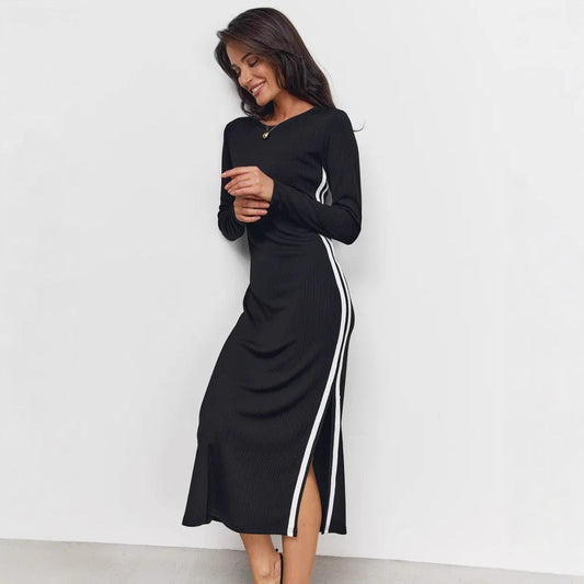 Damklänning maxi – Slim Fit – Lång ärm – Slits i sidan