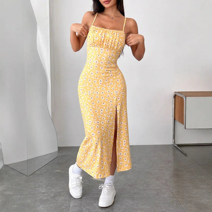 Dam Sundress – Smal Passform – Bustierliv – Spaghettiband – Blommig Midiklänning