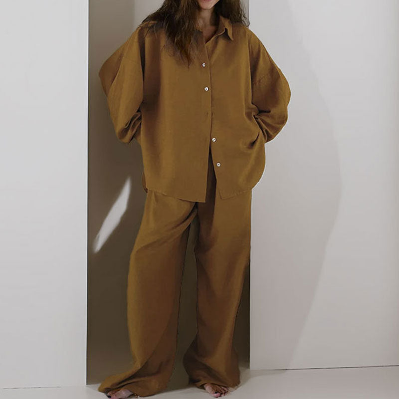 Damset med skjorta och byxor – Linneblandning – Oversize passform – Ledig stil