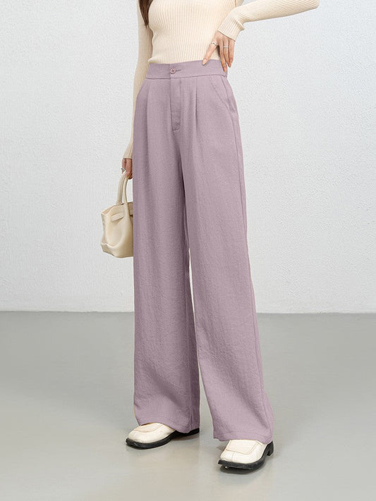 Dam Byxor – Hög Midja – Vida Ben – Veckad Front – Denimlook – Kontorsstil